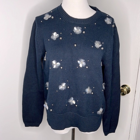 Zara Sweaters - Zara blue sweater embellished floral knit M